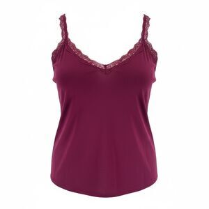 Faded Glory Burgundy Lace Trim Cami Tank Top Plus Size 2X Y2K Soft Girl Coquette